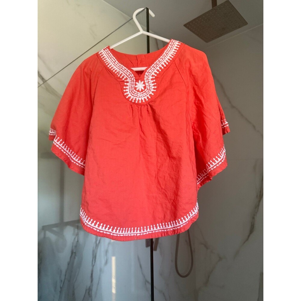 Girls’ Coral Cotton Top with Embroidered Details Toddler 4 years